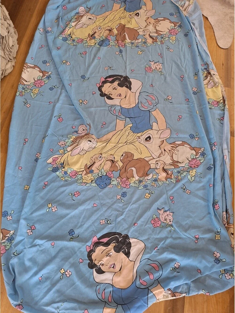 Vintage 80's Disney Snow White Twin fitted Sheet, Snow White And Forest animals